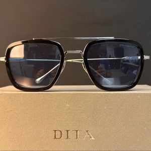 DITA Flight 006 sunglasses Black with silver and blue glass, new in box.